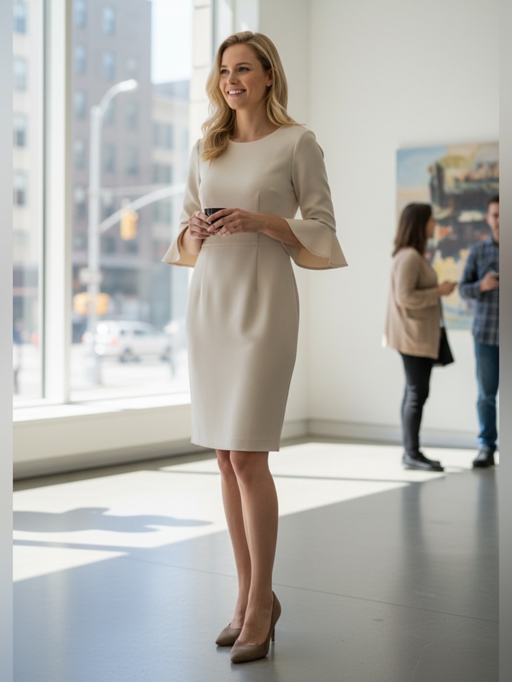 NWT: Nordstrom Rack’s Donna Morgan: Beige 3/4 Ruffle Sleeve Sheath Dress--sz 6